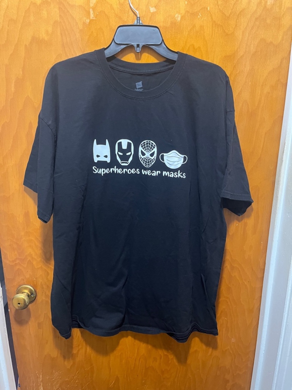 Hanes Black Tee with White Superhero Mask Icons